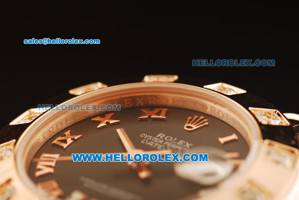 Rolex Datejust Swiss ETA 2836 Automatic Movement Full Rose Gold with Chocolate Dial and Diamond Bezel - Click Image to Close